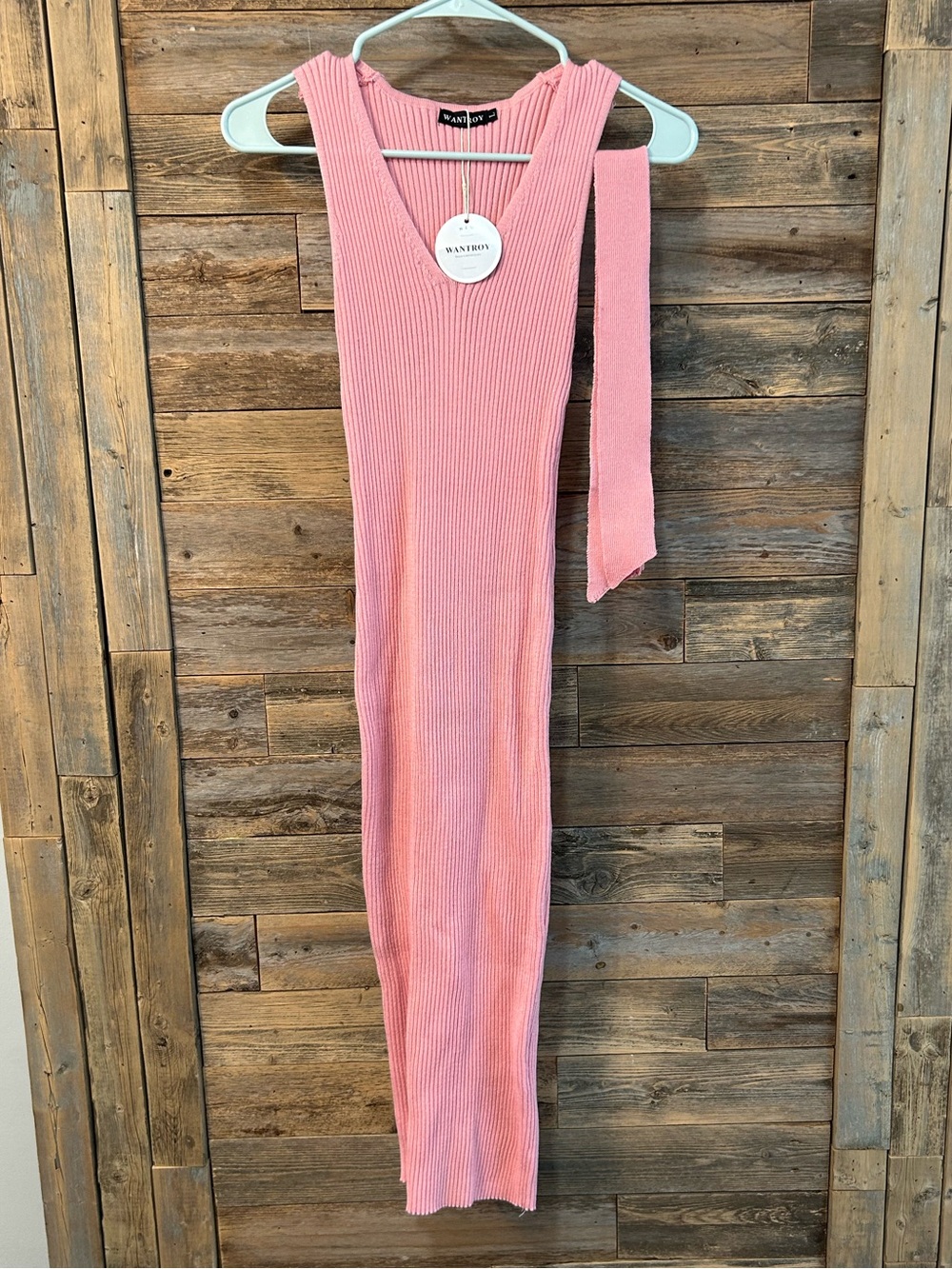 NWT WANTROY Ribbed V-Neck Pink Knit Maternity Dress - size L